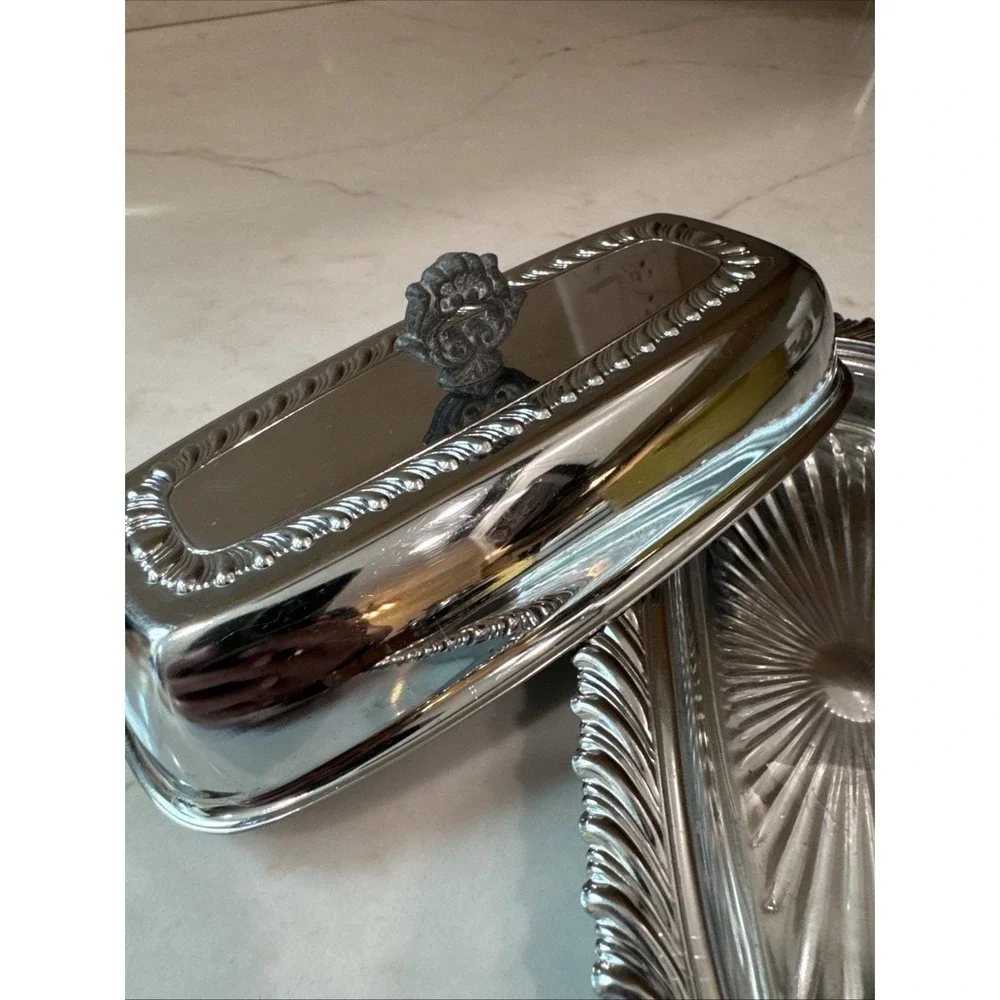 Vintage Chrome Lidded Butter Dish with Glass insert Used